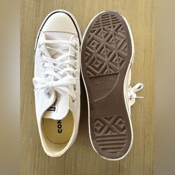 Converse All Star White Platform Low Top Canvas Sneakers with Black Trim - Picture 6 of 8